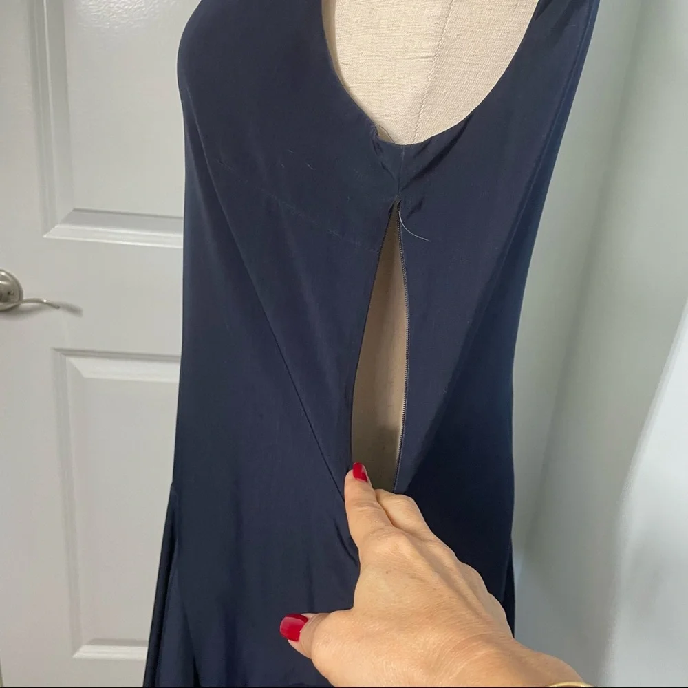 J. Crew Sleeveless V Neck Flounce Navy Dress XS - Picture 6 of 9